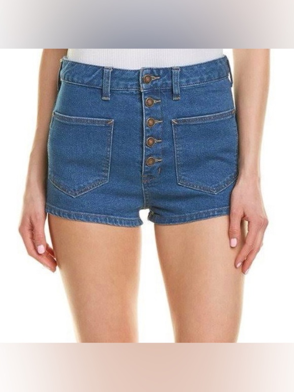Free People Indigo Button-Front High-Rise Denim Shorts